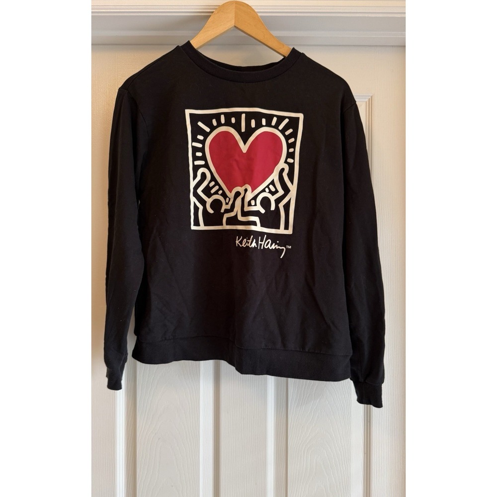 Keith Haring Sweatshirt Men Medium Black Pop Art Heart Graphic Crewneck Pullover